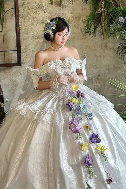 Sweet Lolita Dress - White Moonlight Lover, White, Ruffled, Lace-Up, Bow Detail - additional product view 10