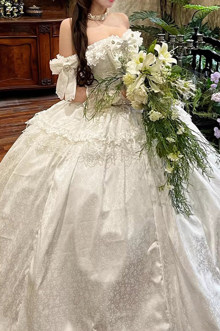 Sweet Lolita Dress - White Moonlight Lover, White, Ruffled, Lace-Up, Bow Detail - additional product view 11
