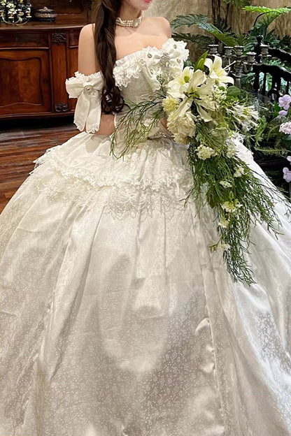 Sweet Lolita Dress - White Moonlight Lover, White, Ruffled, Lace-Up, Bow Detail - additional product view 11