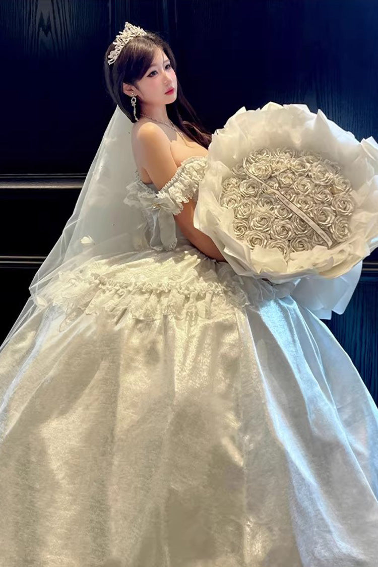 Sweet Lolita Dress - White Moonlight Lover, White, Ruffled, Lace-Up, Bow Detail - additional product view 12