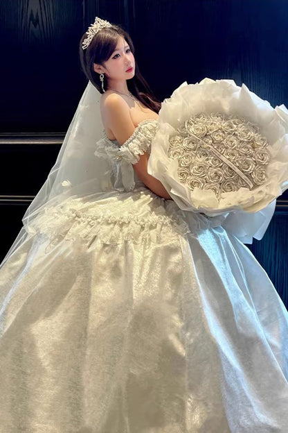 Sweet Lolita Dress - White Moonlight Lover, White, Ruffled, Lace-Up, Bow Detail - additional product view 12