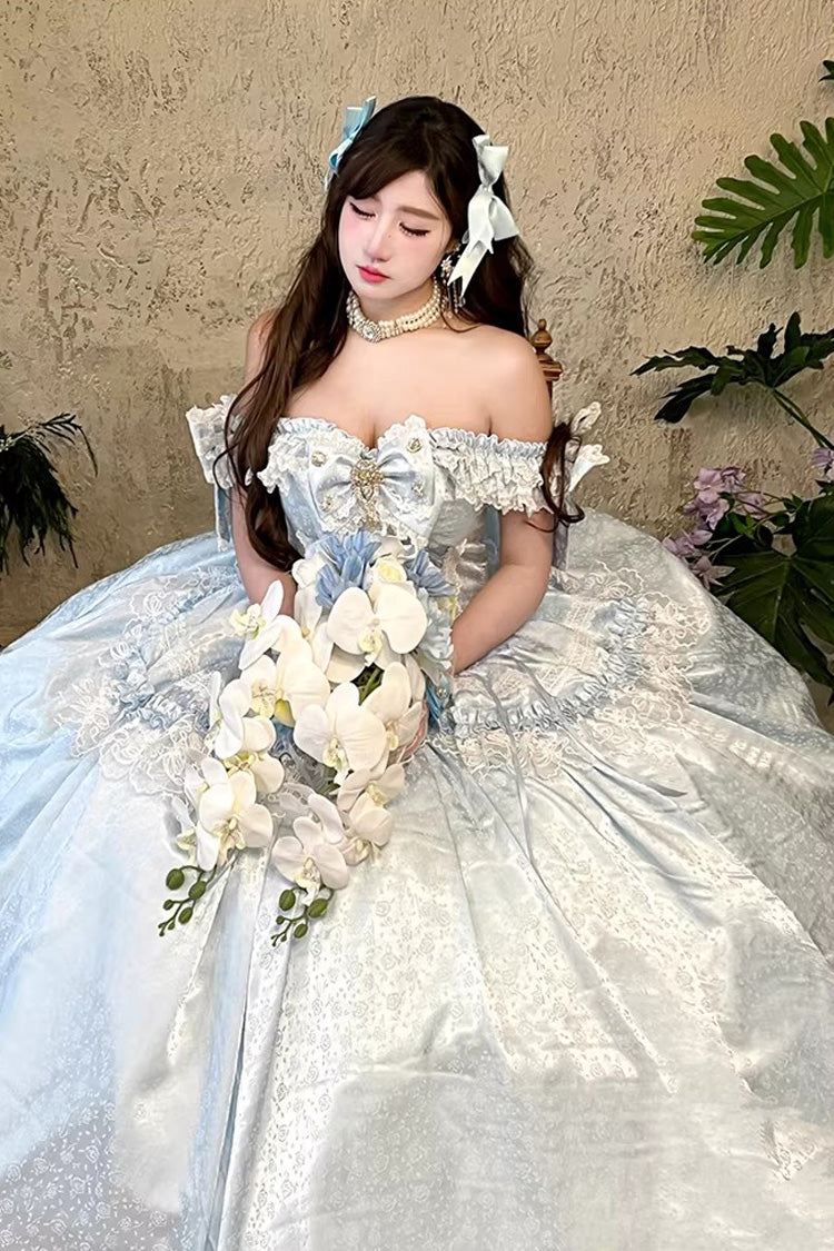 Sweet Lolita Dress - White Moonlight Lover, White, Ruffled, Lace-Up, Bow Detail - S Light-Blue / M Light-Blue / L Light-Blue option