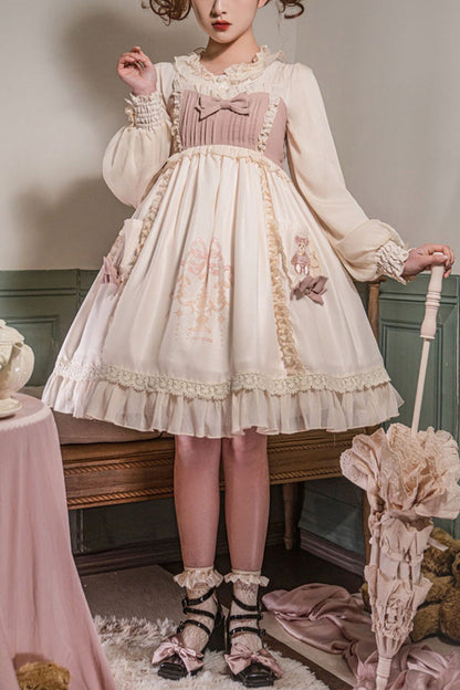 Sweet Lolita Dress - White/pink, 2 Colors, Printed - Lolita Coordinate Dress - main product image