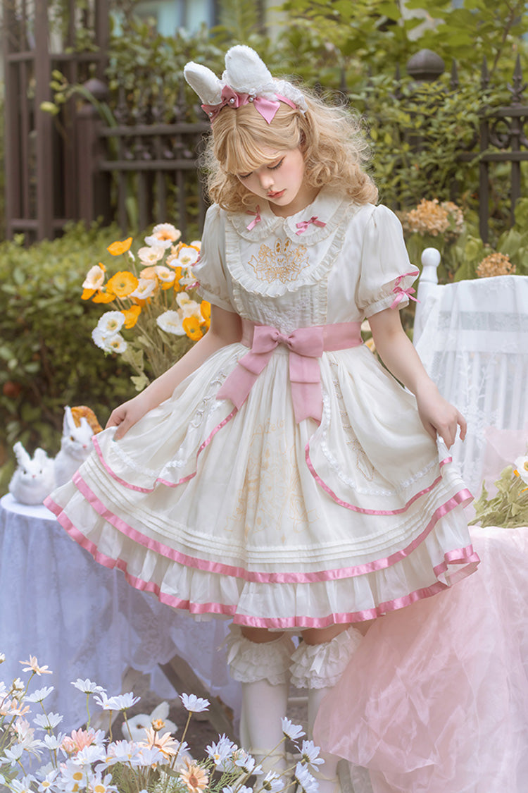 Sweet Lolita Dress - White/pink, 2 Colors, Ruffled, Bow Detail - additional product view 2