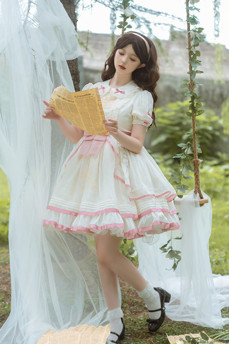 Sweet Lolita Dress - White/pink, 2 Colors, Ruffled, Bow Detail - additional product view 3
