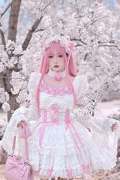 Sweet Lolita Dress - White/pink Puff, 2 Colors, Gothic Style, Layered - additional product view 2