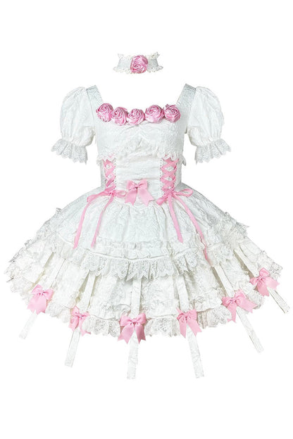 Sweet Lolita Dress - White/pink Puff, 2 Colors, Gothic Style, Layered - additional product view 3