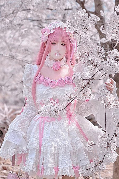 Sweet Lolita Dress - White/pink Puff, 2 Colors, Gothic Style, Layered - additional product view 4