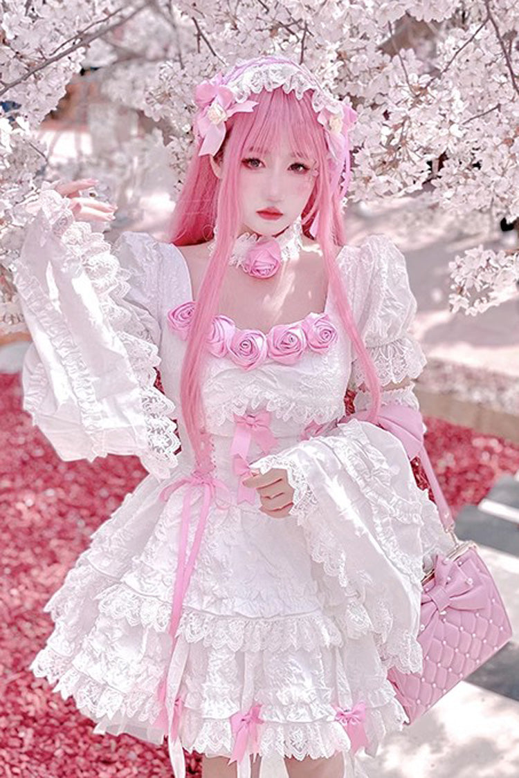 Sweet Lolita Dress - White/pink Puff, 2 Colors, Gothic Style, Layered - additional product view 5