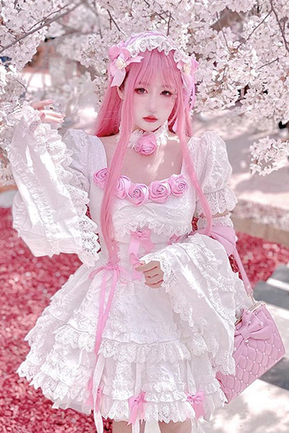 Sweet Lolita Dress - White/pink Puff, 2 Colors, Gothic Style, Layered - additional product view 5