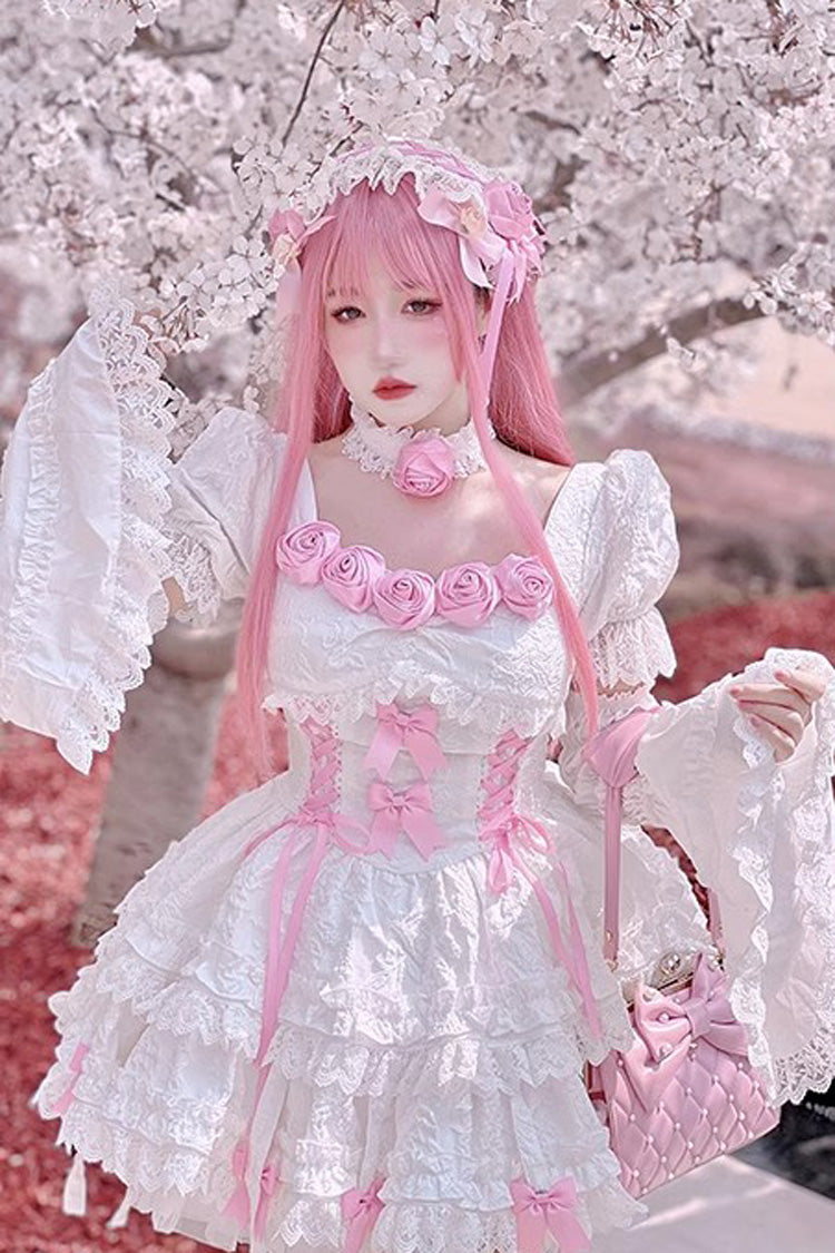 Sweet Lolita Dress - White/pink Puff, 2 Colors, Gothic Style, Layered - additional product view 6