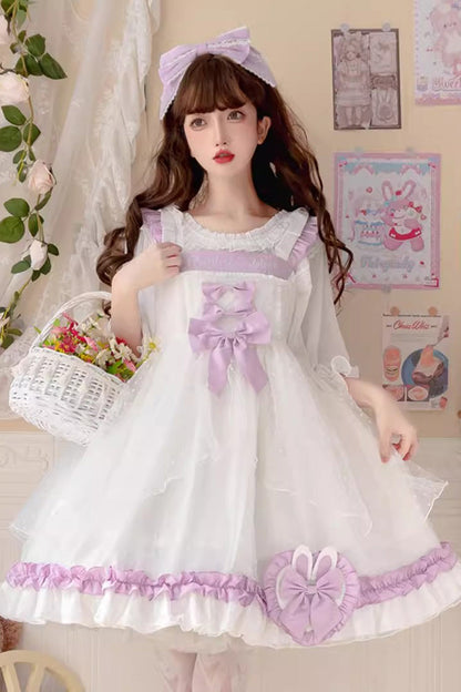 Sweet Lolita Dress - White/purple Song Of Mist And, 2 Colors, Bow Detail, Ruffled - additional product view 2