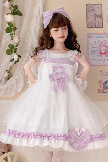 Sweet Lolita Dress - White/purple Song Of Mist And, 2 Colors, Bow Detail, Ruffled - additional product view 3