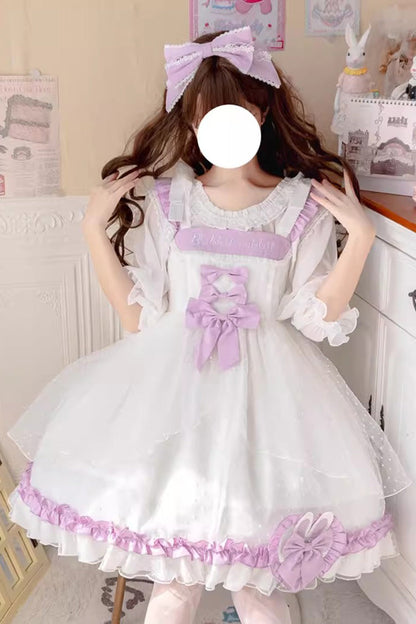 Sweet Lolita Dress - White/purple Song Of Mist And, 2 Colors, Bow Detail, Ruffled - additional product view 4