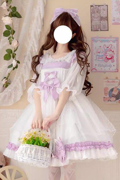 Sweet Lolita Dress - White/purple Song Of Mist And, 2 Colors, Bow Detail, Ruffled - additional product view 5