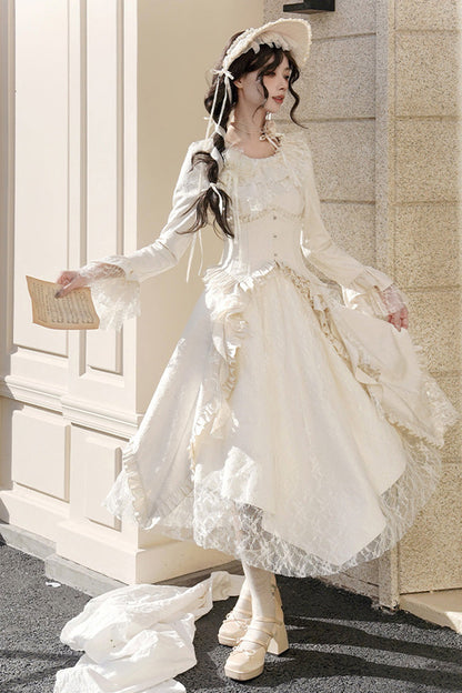 Sweet Lolita Dress - White Tea, 2 Colors, Long Sleeves, Classic Style, Bow Detail - additional product view 5