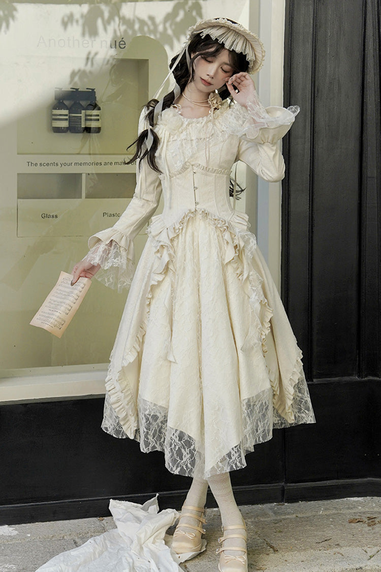 Sweet Lolita Dress - White Tea, 2 Colors, Long Sleeves, Classic Style, Bow Detail - additional product view 6