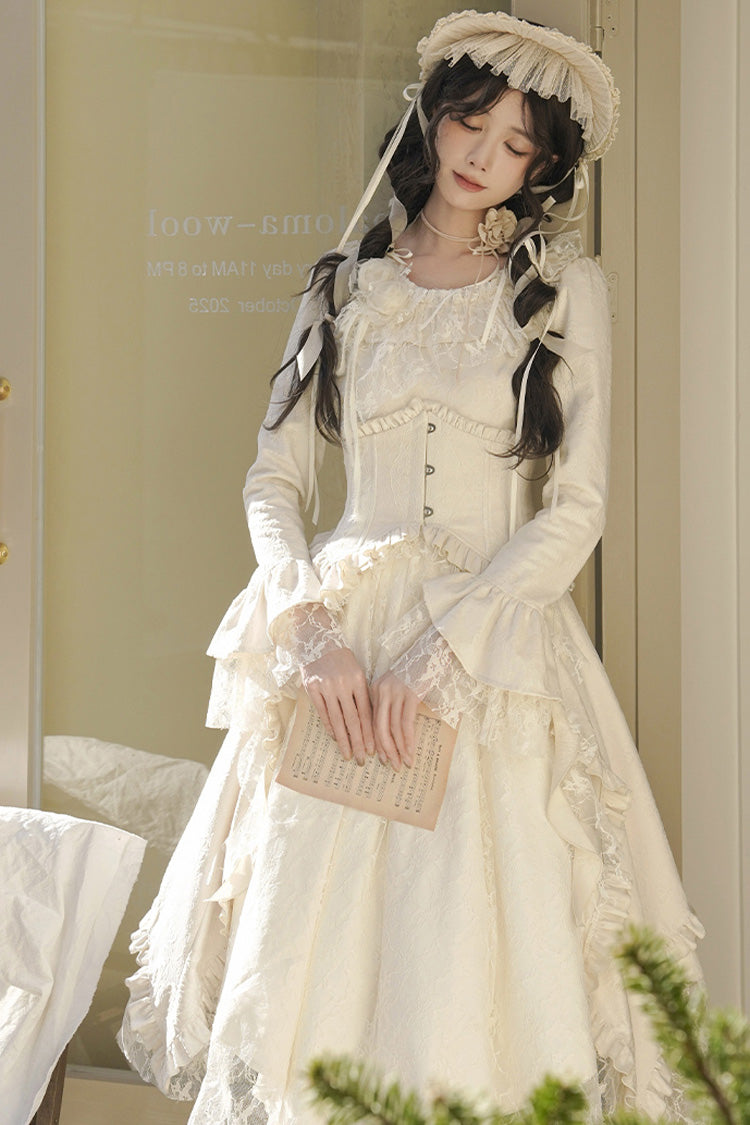 Sweet Lolita Dress - White Tea, 2 Colors, Long Sleeves, Classic Style, Bow Detail - additional product view 7