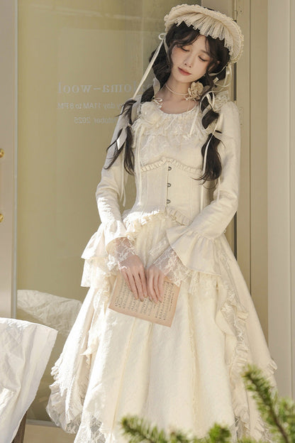 Sweet Lolita Dress - White Tea, 2 Colors, Long Sleeves, Classic Style, Bow Detail - additional product view 7