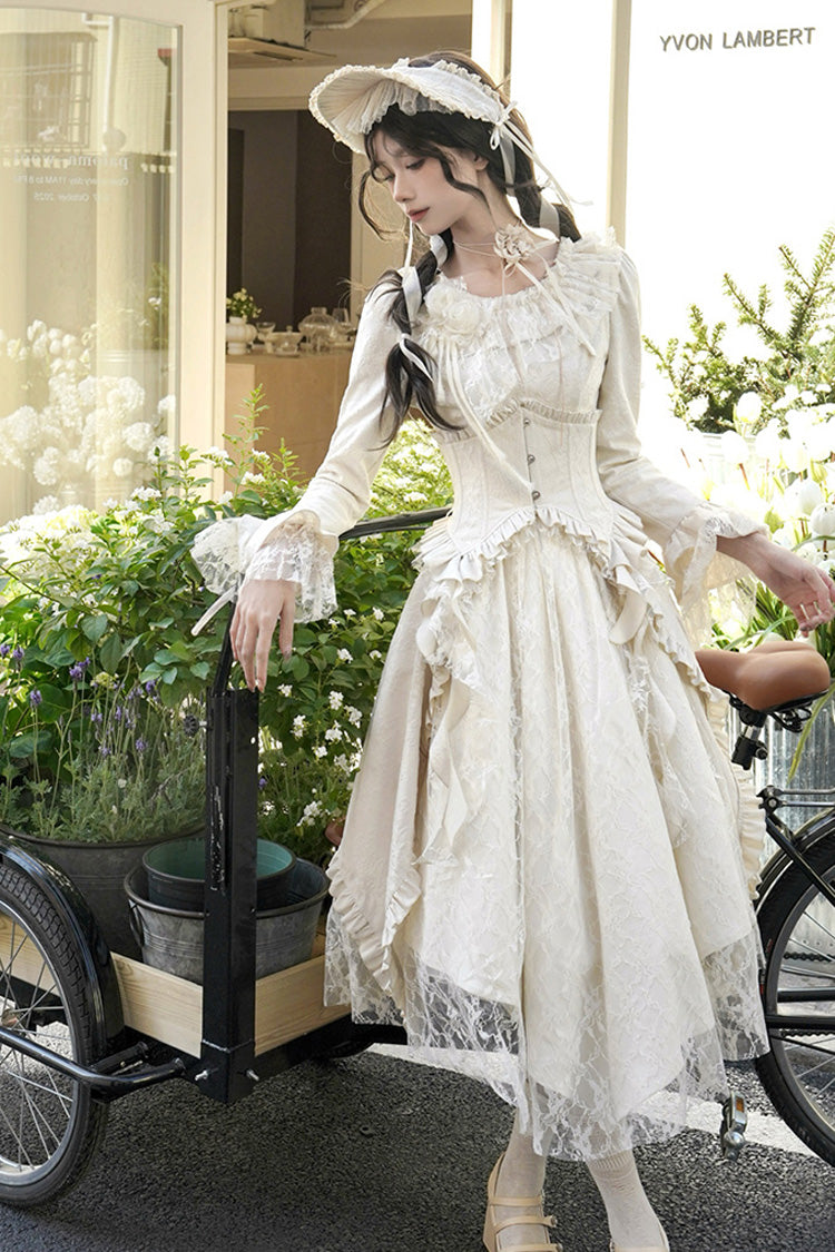 Sweet Lolita Dress - White Tea, 2 Colors, Long Sleeves, Classic Style, Bow Detail - additional product view 9