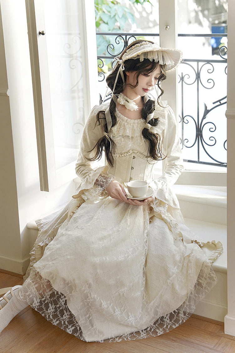 Sweet Lolita Dress - White Tea, 2 Colors, Long Sleeves, Classic Style, Bow Detail - additional product view 10