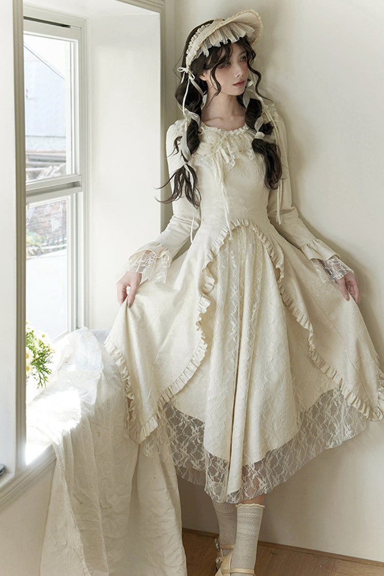 Sweet Lolita Dress - White Tea, 2 Colors, Long Sleeves, Classic Style, Bow Detail - additional product view 11