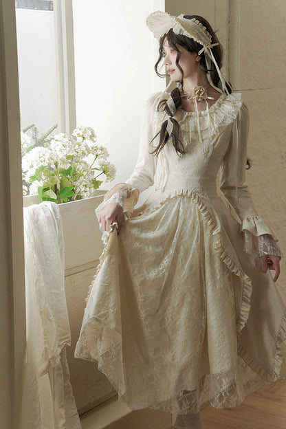 Sweet Lolita Dress - White Tea, 2 Colors, Long Sleeves, Classic Style, Bow Detail - additional product view 12
