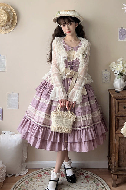 Sweet Lolita Dress - Wind Bell Multi-layered Cardigan, Purple, Lace Trim - additional product view 10
