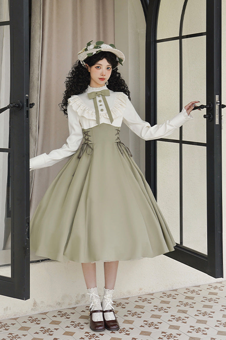 Sweet Lolita Dress - Wind Garden, 2 Colors, Stand Collar, Ruffled, Lace-Up - additional product view 2