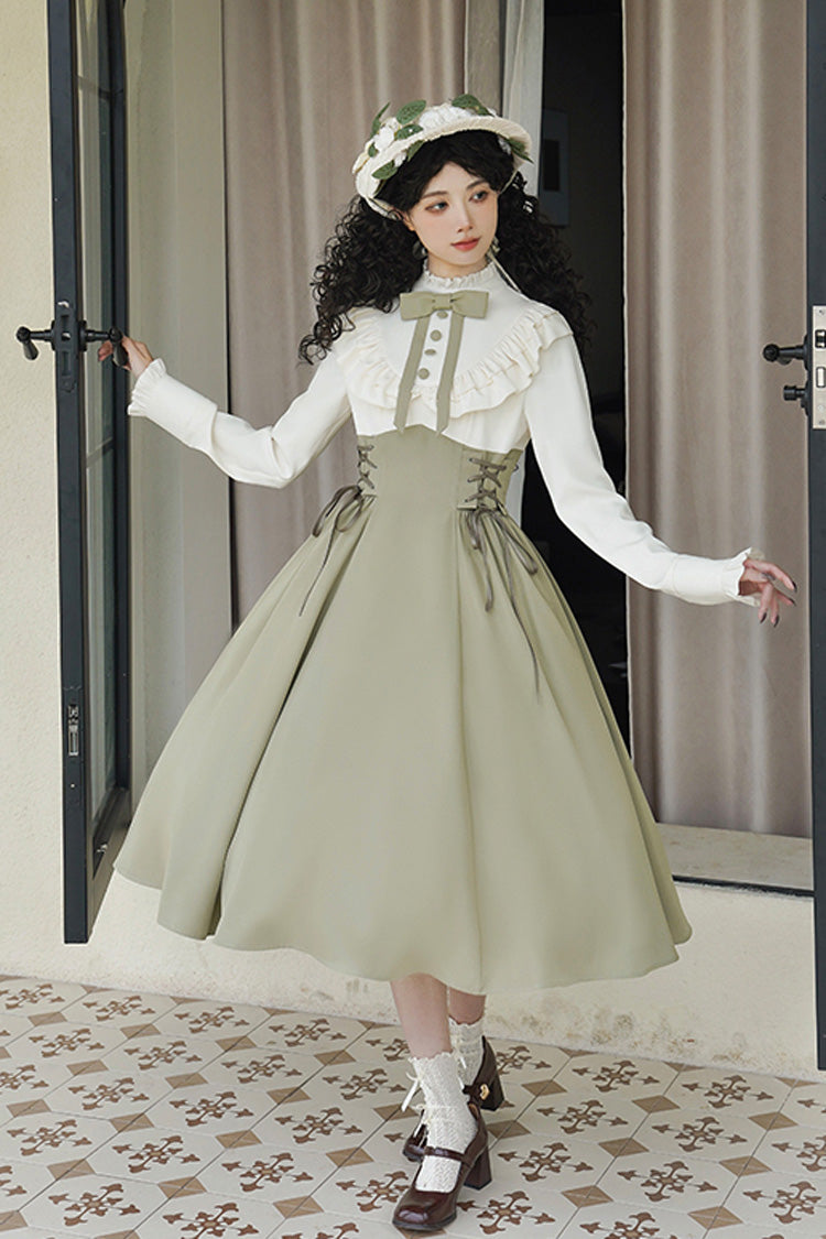 Sweet Lolita Dress - Wind Garden, 2 Colors, Stand Collar, Ruffled, Lace-Up - additional product view 3