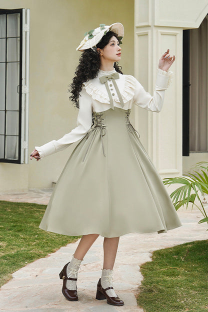 Sweet Lolita Dress - Wind Garden, 2 Colors, Stand Collar, Ruffled, Lace-Up - additional product view 4