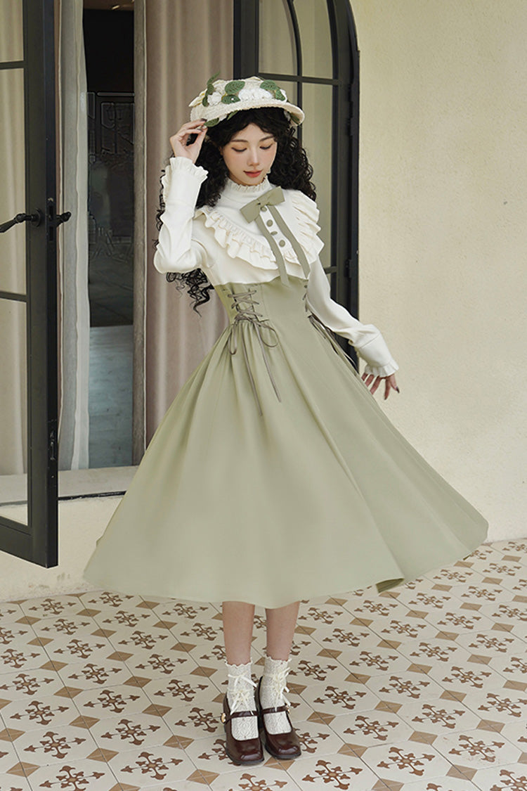 Sweet Lolita Dress - Wind Garden, 2 Colors, Stand Collar, Ruffled, Lace-Up - additional product view 5