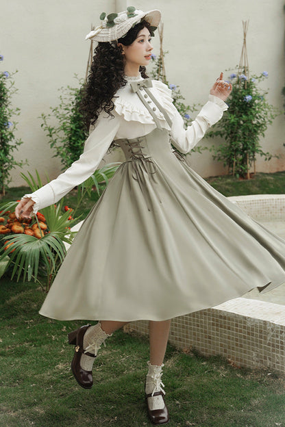 Sweet Lolita Dress - Wind Garden, 2 Colors, Stand Collar, Ruffled, Lace-Up - additional product view 6