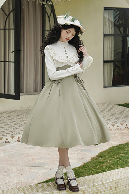 Sweet Lolita Dress - Wind Garden, 2 Colors, Stand Collar, Ruffled, Lace-Up - additional product view 7
