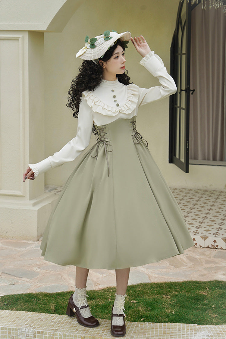 Sweet Lolita Dress - Wind Garden, 2 Colors, Stand Collar, Ruffled, Lace-Up - additional product view 9