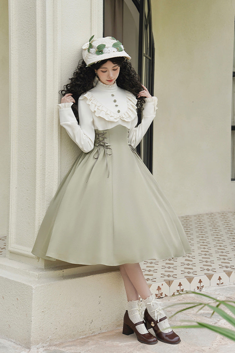 Sweet Lolita Dress - Wind Garden, 2 Colors, Stand Collar, Ruffled, Lace-Up - additional product view 10