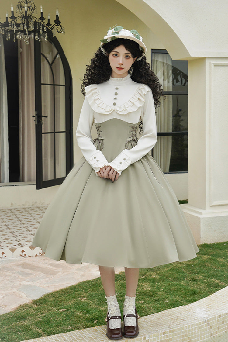 Sweet Lolita Dress - Wind Garden, 2 Colors, Stand Collar, Ruffled, Lace-Up - main product image