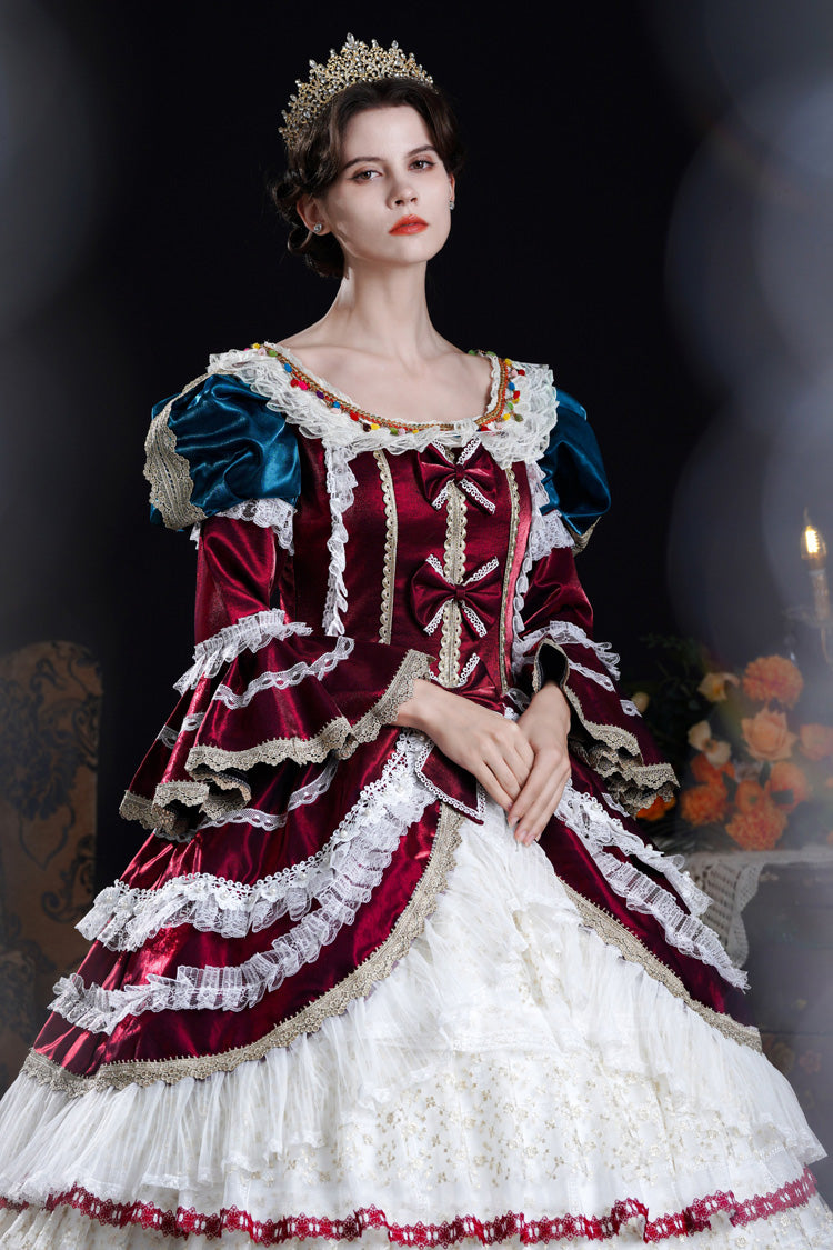Sweet Lolita Dress - Wine/ivory Round Collar, Ivory, Layered, Long Sleeves, Classic Style - additional product view 2