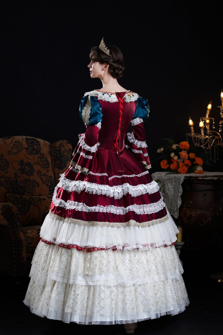 Sweet Lolita Dress - Wine/ivory Round Collar, Ivory, Layered, Long Sleeves, Classic Style - additional product view 3