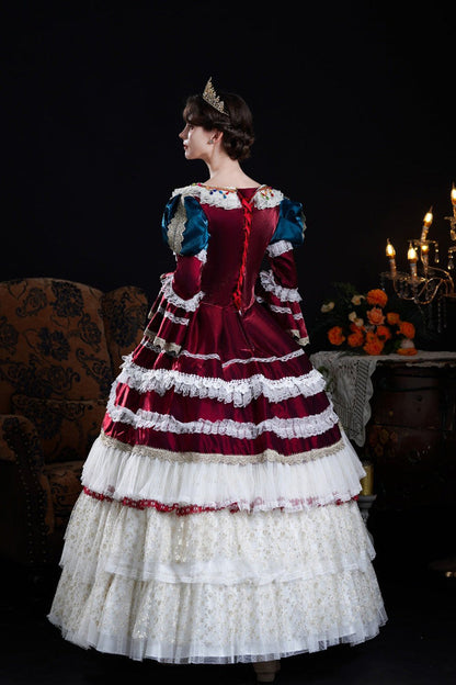 Sweet Lolita Dress - Wine/ivory Round Collar, Ivory, Layered, Long Sleeves, Classic Style - additional product view 3