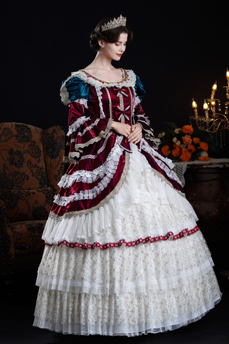 Sweet Lolita Dress - Wine/ivory Round Collar, Ivory, Layered, Long Sleeves, Classic Style - additional product view 4