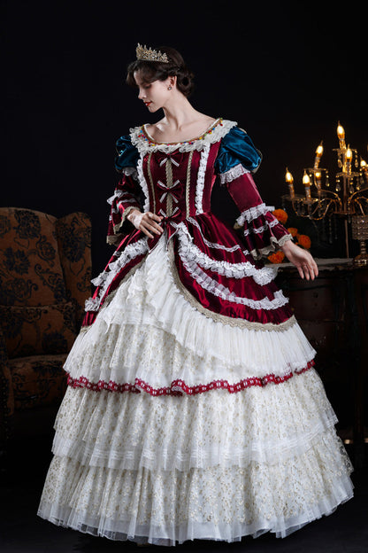 Sweet Lolita Dress - Wine/ivory Round Collar, Ivory, Layered, Long Sleeves, Classic Style - additional product view 5
