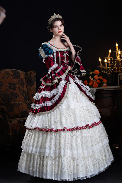 Sweet Lolita Dress - Wine/ivory Round Collar, Ivory, Layered, Long Sleeves, Classic Style - additional product view 6