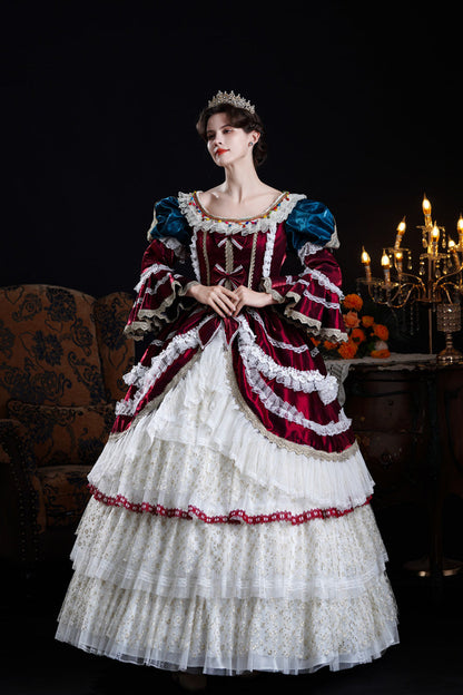 Sweet Lolita Dress - Wine/ivory Round Collar, Ivory, Layered, Long Sleeves, Classic Style - additional product view 7