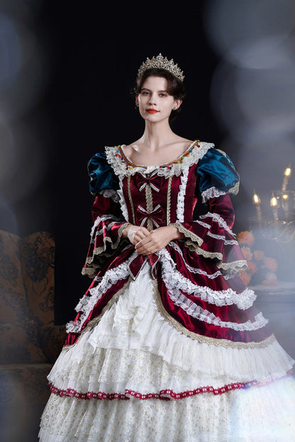 Sweet Lolita Dress - Wine/ivory Round Collar, Ivory, Layered, Long Sleeves, Classic Style - additional product view 8