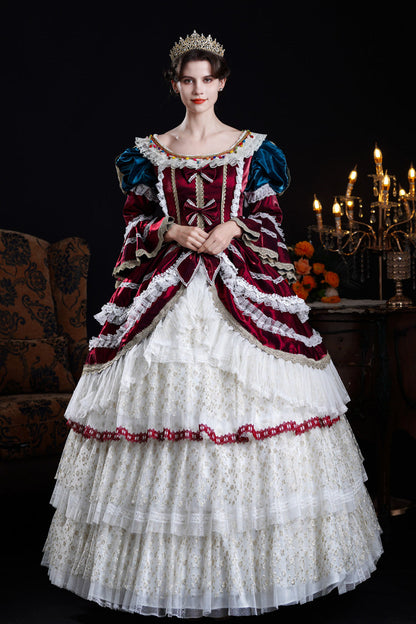 Sweet Lolita Dress - Wine/ivory Round Collar, Ivory, Layered, Long Sleeves, Classic Style - main product image