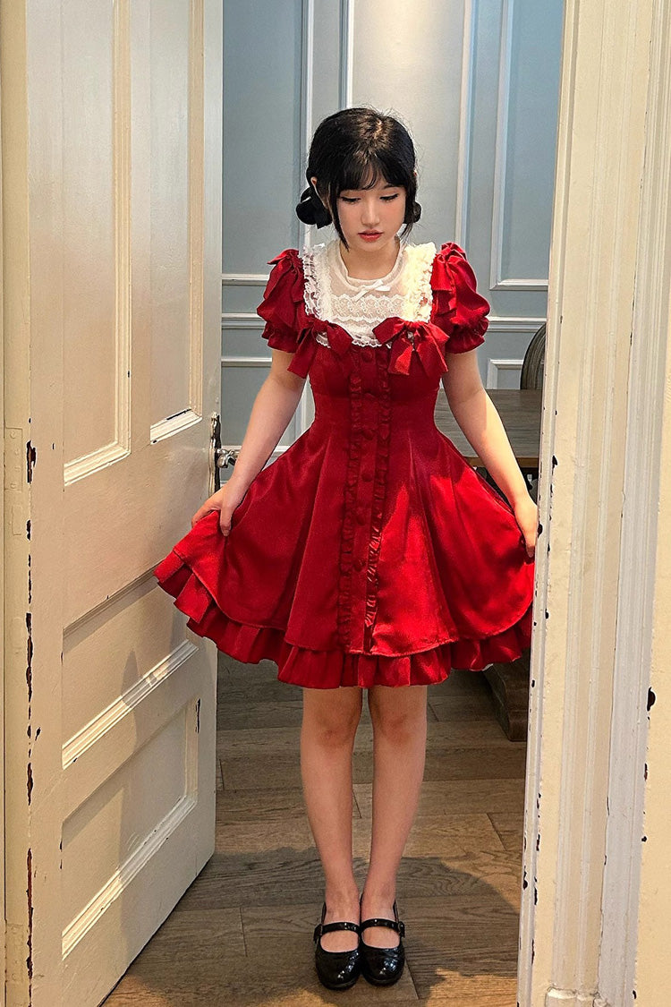 Sweet Lolita Dress - Wine Red Annie's Gift, Red, Short Version, Plus Size, Short Length - additional product view 3