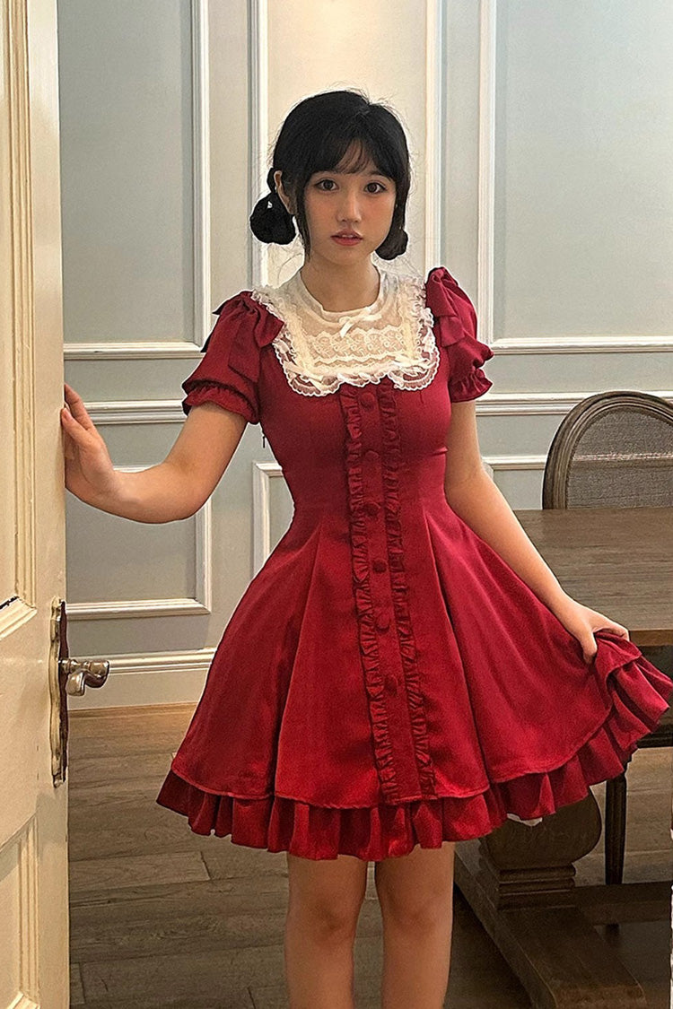 Sweet Lolita Dress - Wine Red Annie's Gift, Red, Short Version, Plus Size, Short Length - additional product view 4