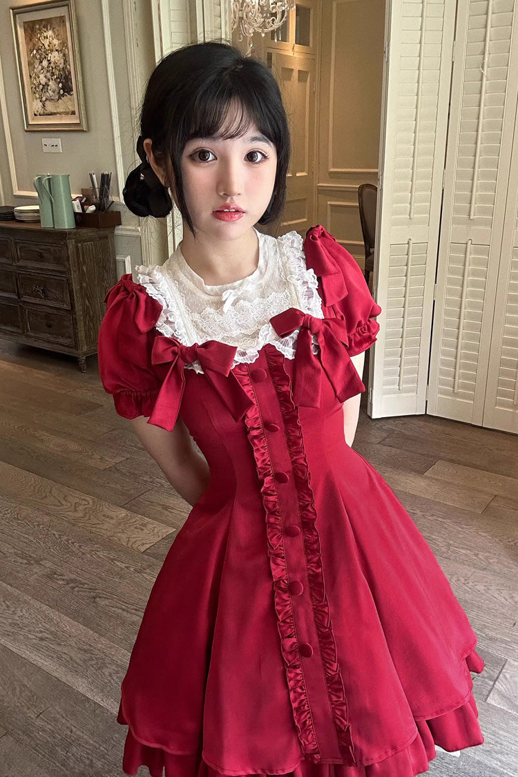 Sweet Lolita Dress - Wine Red Annie's Gift, Red, Short Version, Plus Size, Short Length - additional product view 5
