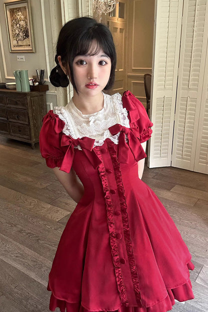Sweet Lolita Dress - Wine Red Annie's Gift, Red, Short Version, Plus Size, Short Length - additional product view 5